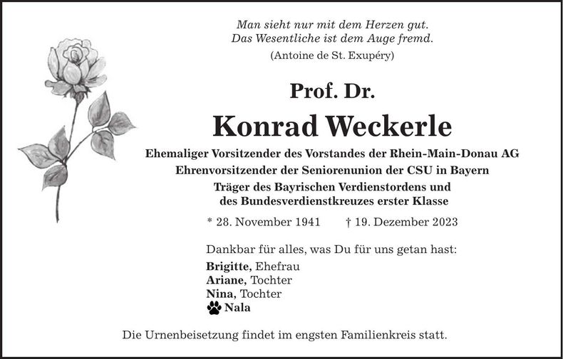 Traueranzeige Konrad Prof. Dr. Weckerle