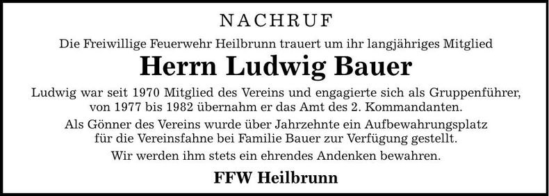 Traueranzeige Ludwig Bauer