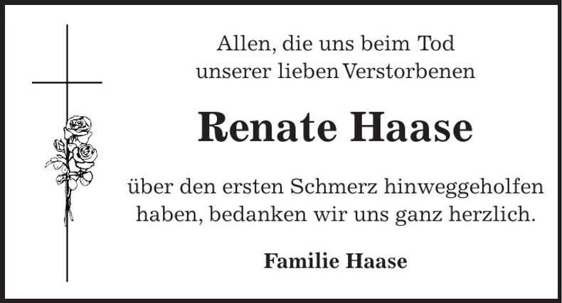 Traueranzeige Renate Haase