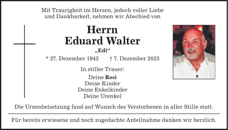 Traueranzeige Eduard Walter
