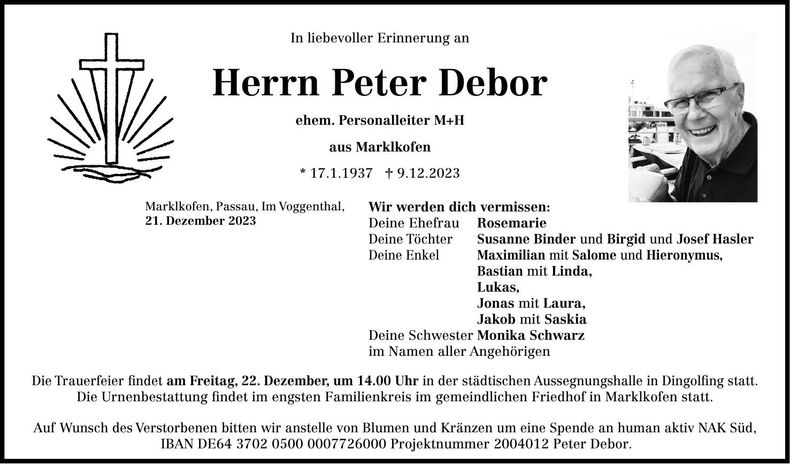 Traueranzeige Peter Debor