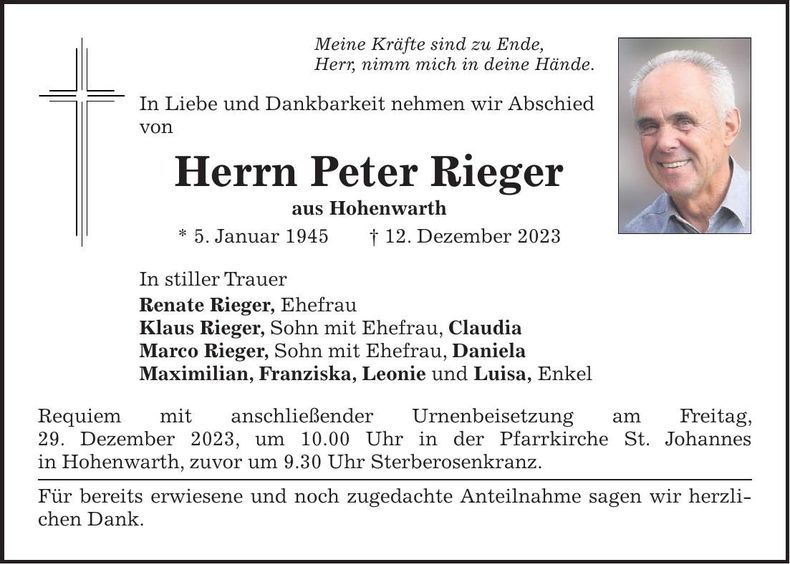 Traueranzeige Peter Rieger