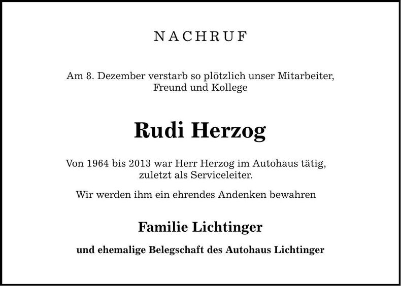 Traueranzeige Rudolf Herzog