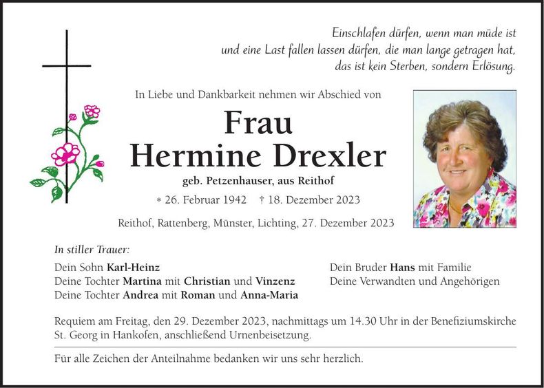 Traueranzeige Hermine Drexler