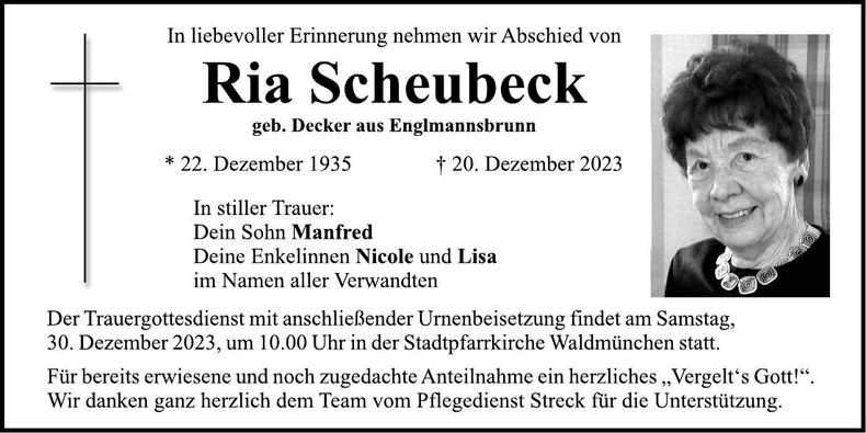 Traueranzeige Ria Scheubeck