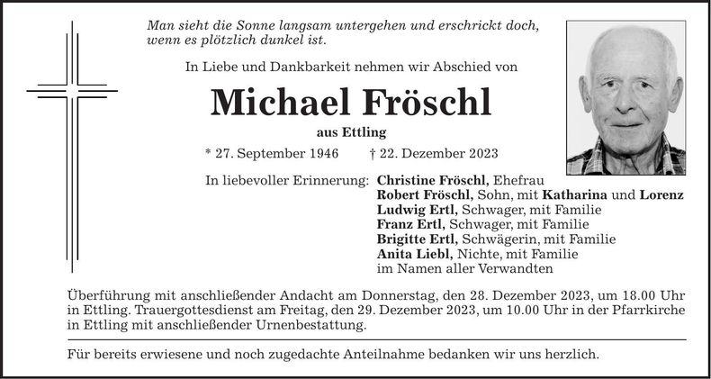 Traueranzeige Michael Fröschl