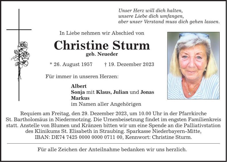 Traueranzeige Christine Sturm