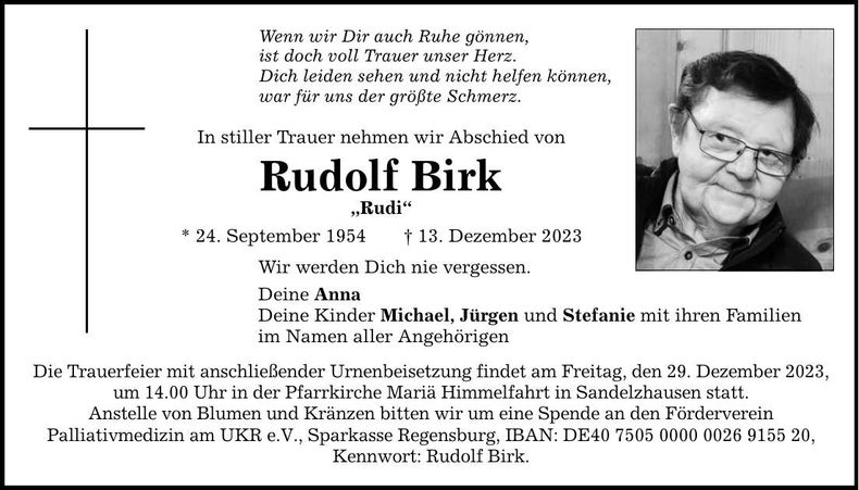 Traueranzeige Rudolf Birk