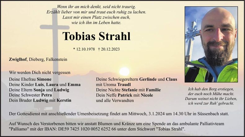 Traueranzeige Tobias Strahl