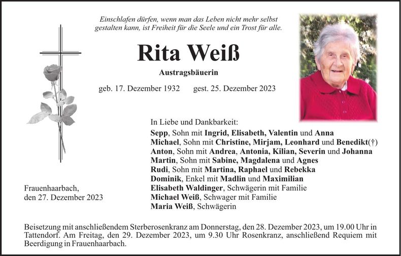 Traueranzeige Rita Weiß
