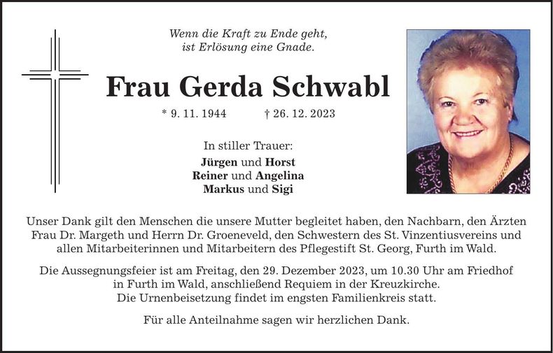Traueranzeige Gerda Schwabl
