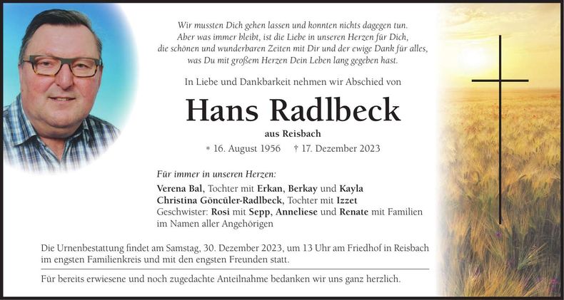 Traueranzeige Hans Radlbeck