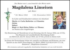 Traueranzeige Magdalena Linseisen