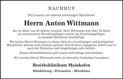 Traueranzeige Anton Wittmann