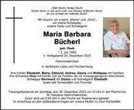 Traueranzeige Maria Bücherl