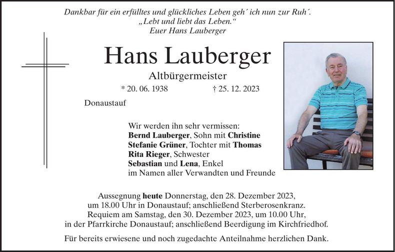 Traueranzeige Hans Lauberger