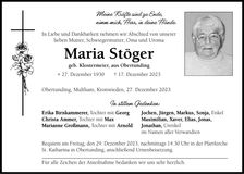 Traueranzeige Maria Stöger