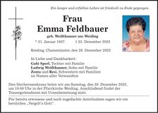 Traueranzeige Emma Feldbauer