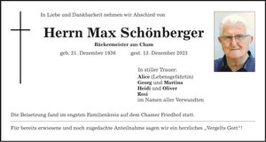 Traueranzeige Max Schönberger
