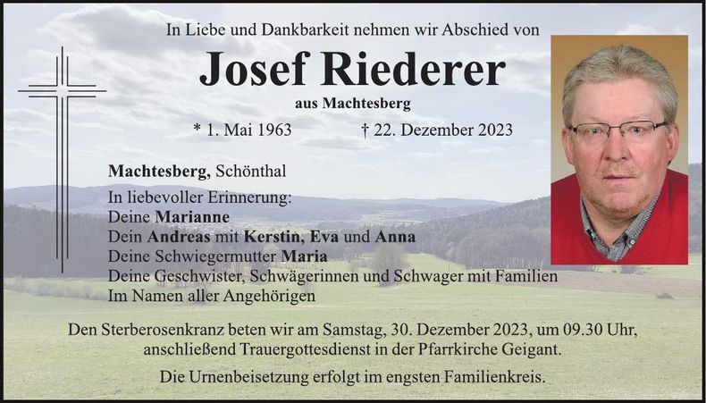 Traueranzeige Josef Riederer