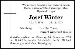 Traueranzeige Josef Winter
