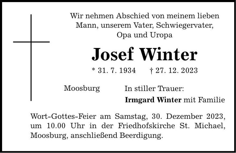 Traueranzeige Josef Winter