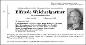 Traueranzeige Elfriede Weichselgartner