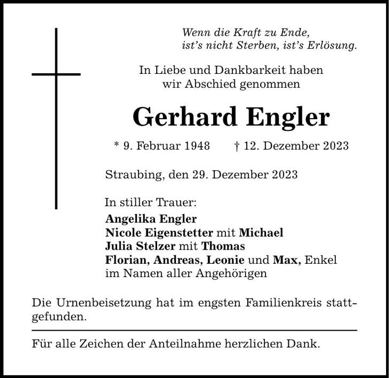 Traueranzeige Gerhard Engler