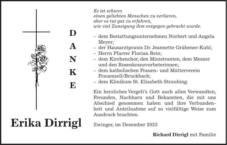 Traueranzeige Erika Dirrigl