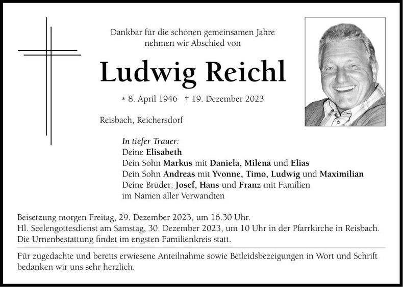 Traueranzeige Ludwig Reichl
