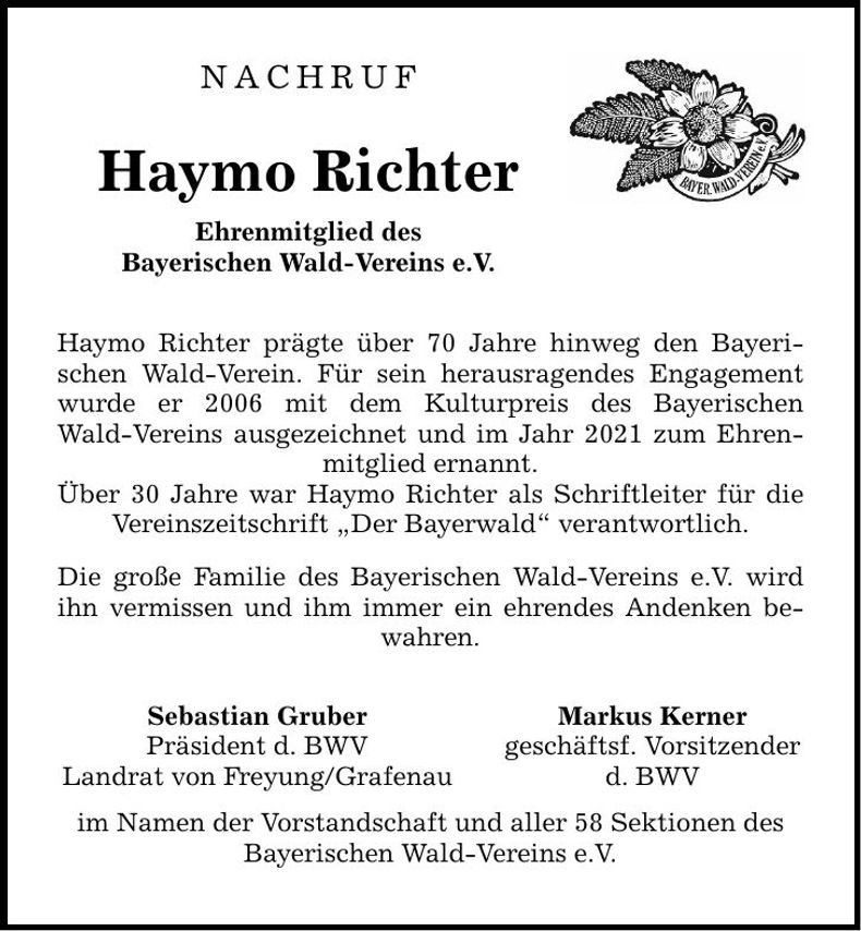 Traueranzeige Haymo Richter