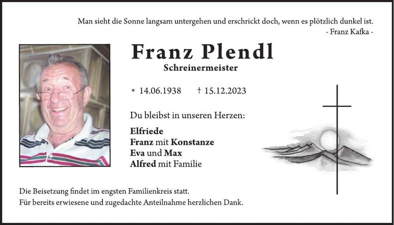 Traueranzeige Franz Plendl