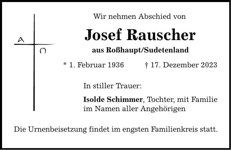 Traueranzeige Josef Rauscher