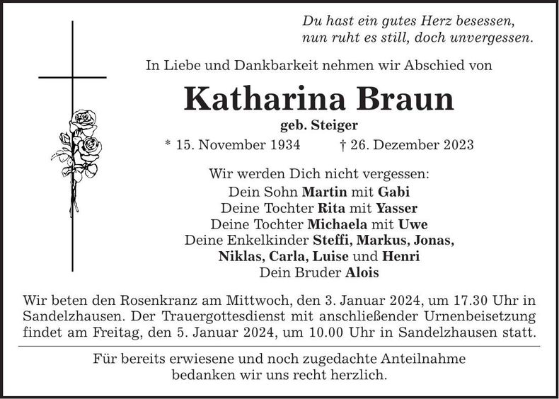 Traueranzeige Katharina Braun