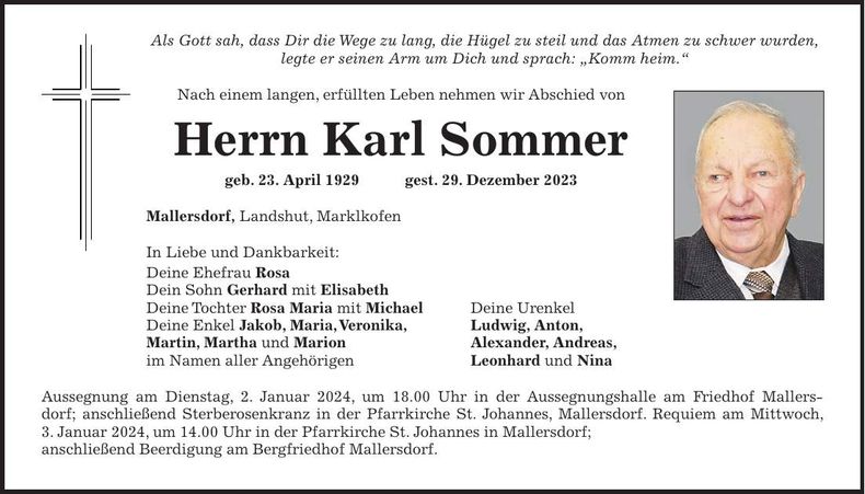 Traueranzeige Karl Sommer