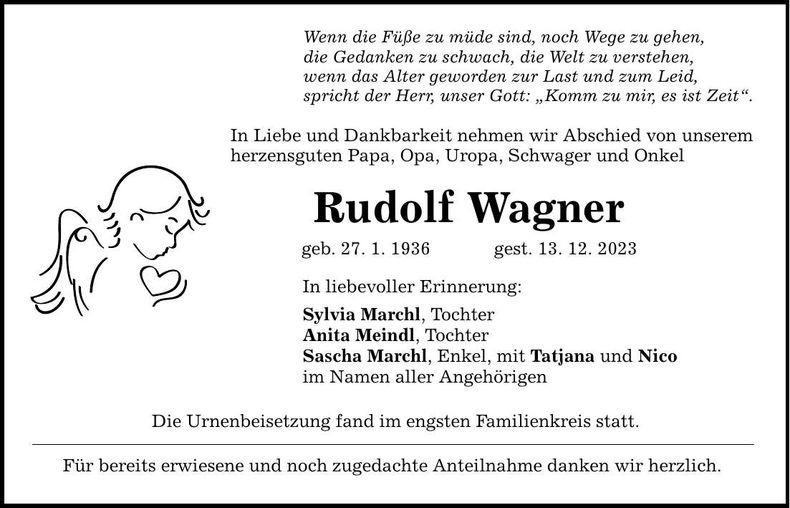 Traueranzeige Rudolf Wagner