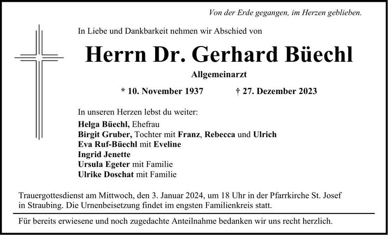 Traueranzeige Dr. Gerhard Büechl