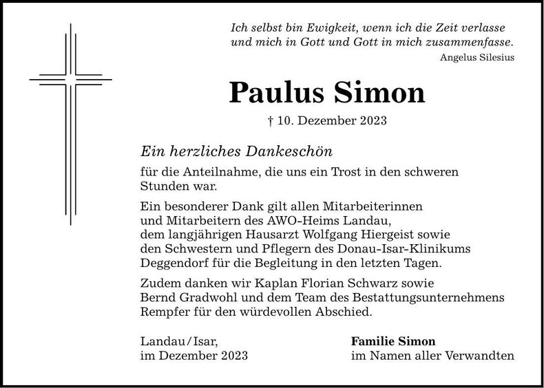 Traueranzeige Paulus Simon