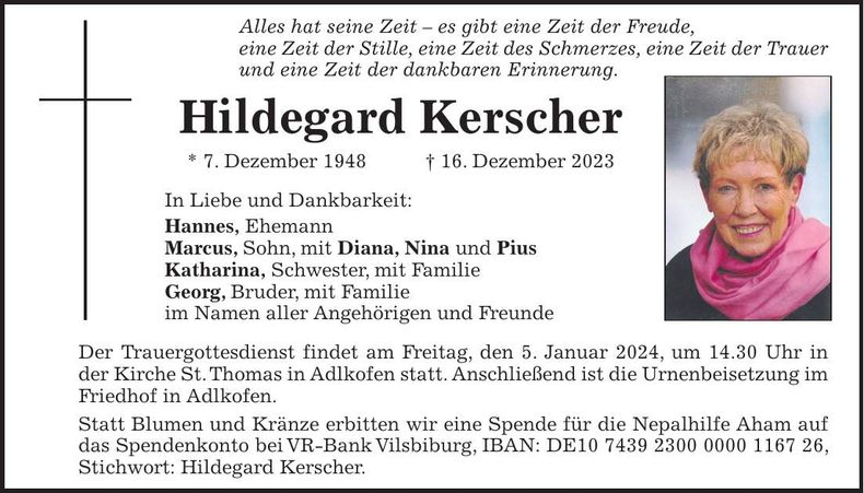 Traueranzeige Hildegard Kerscher