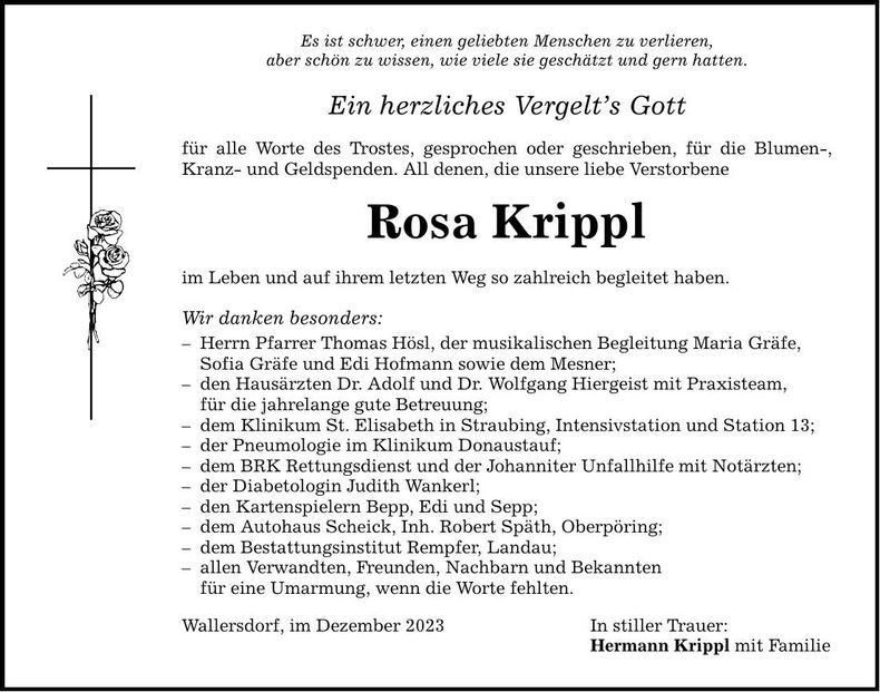 Traueranzeige Rosa Krippl