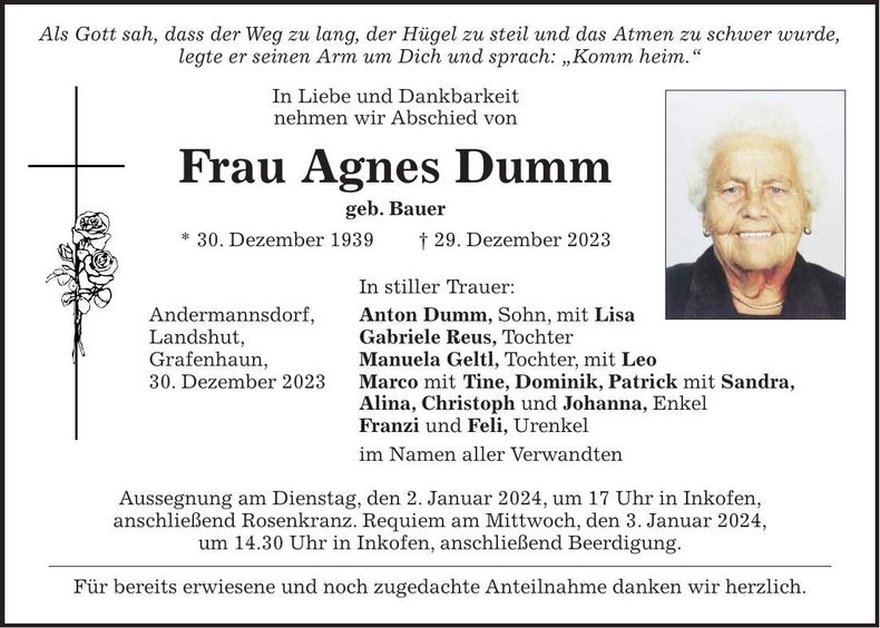 Traueranzeige Agnes Dumm