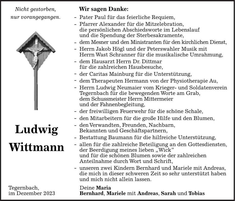 Traueranzeige Ludwig Wittmann