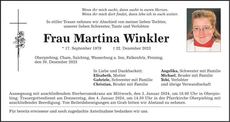 Traueranzeige martina Winkler