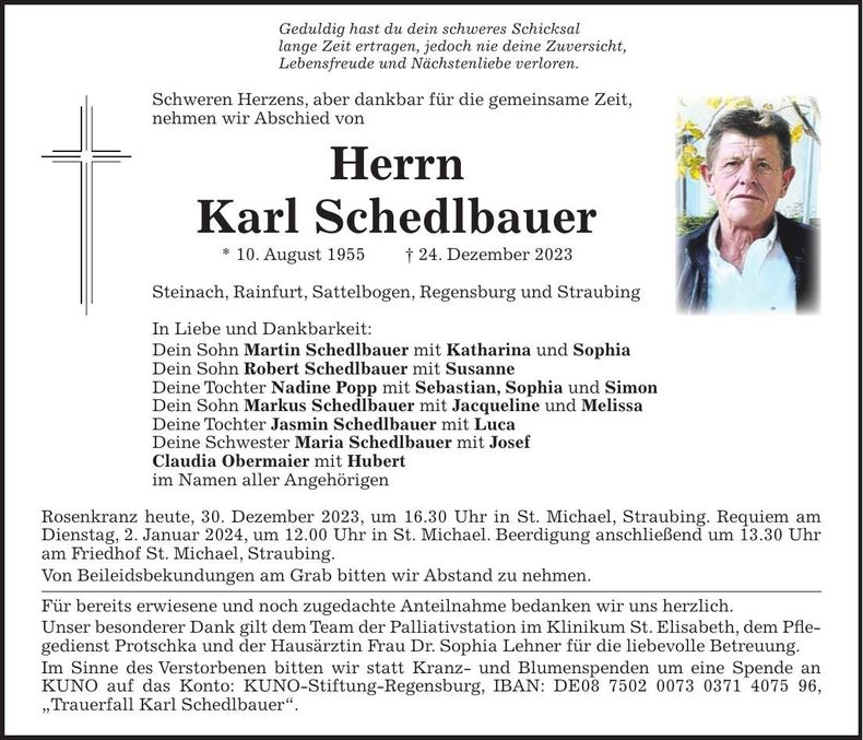 Traueranzeige Karl Schedlbauer
