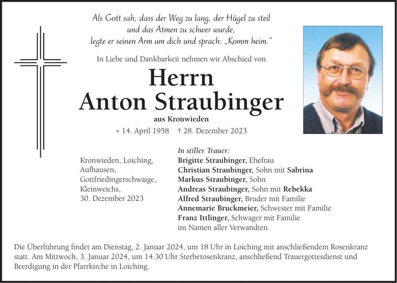 Traueranzeige Anton Straubinger