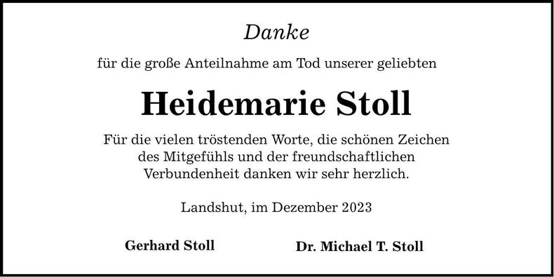 Traueranzeige Heidemarie Stoll