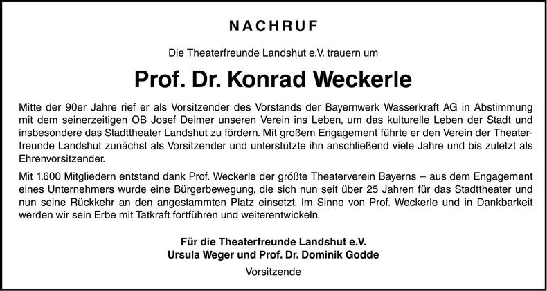 Traueranzeige Konrad Prof. Dr. Weckerle