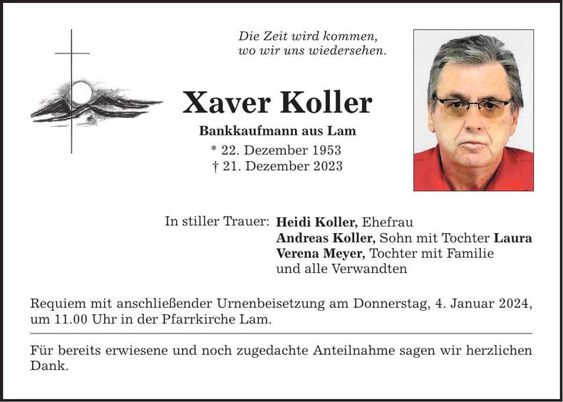 Traueranzeige Xaver Koller