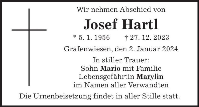 Traueranzeige Josef Hartl