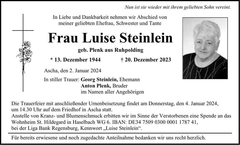 Traueranzeige Luise Steinlein
